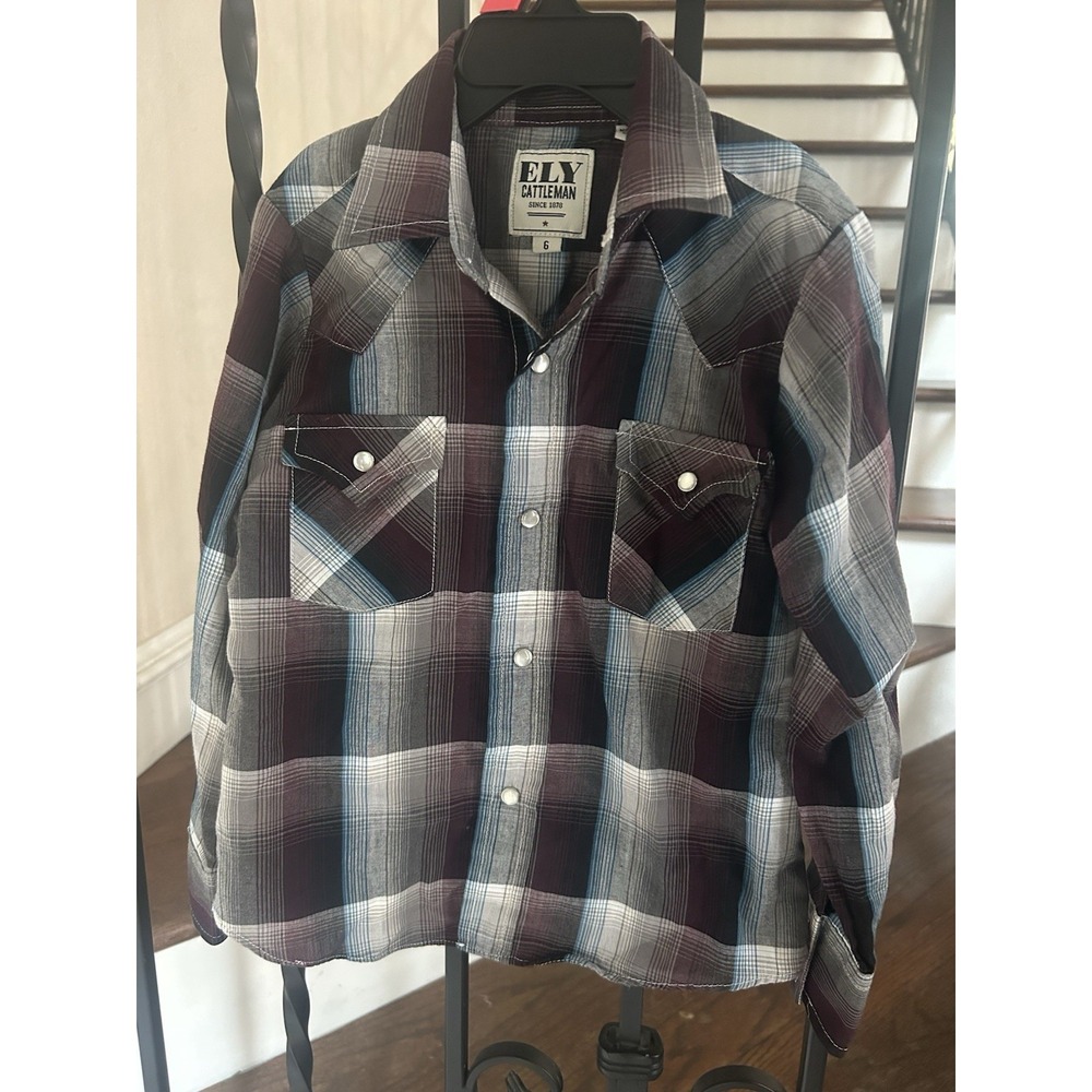 Little Boy's Size 6 ELY Cattleman Shirt Long Sleeves Pearl Snaps  Cowboy Western